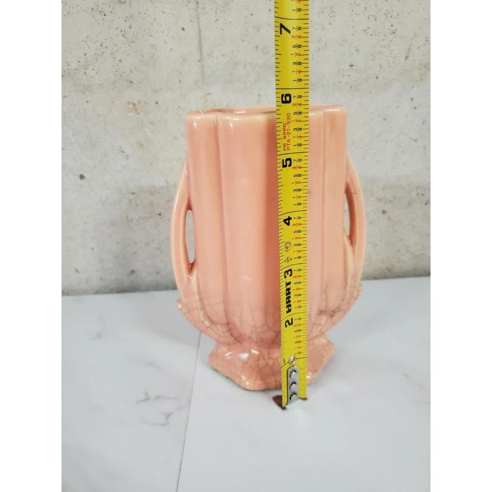McCoy Pottery Vase, Shape 105, Coral Pink Crackle Crazing Art Deco Mcm Mid Centu